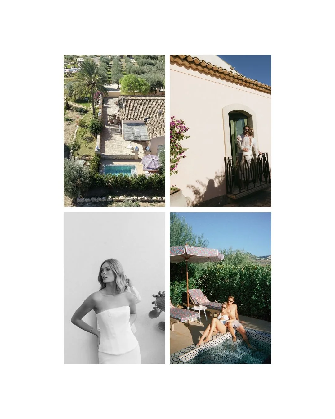 Braccialieri Sicily wedding editorial blending sunlit villa landscapes, intimate portraits and poolside moments into a modern Dolce Vita atmosphere, captured with a refined and timeless destination wedding aesthetic in Italy