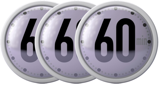 Three kitchen timers each displaying 60 minutes.