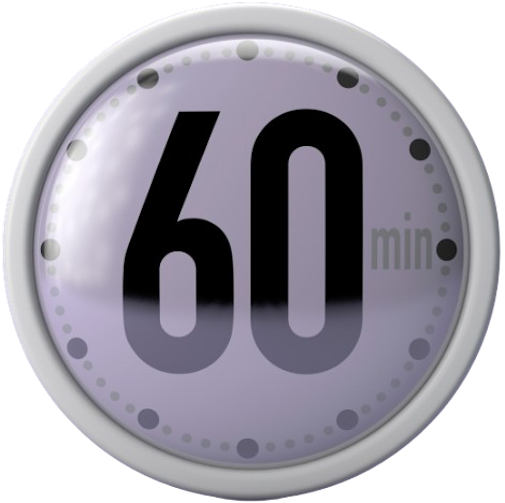 A timer or clock showing 60 minutes or 1 hour.