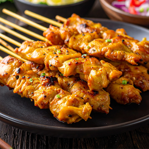 Curry Chicken Skewers, Hummus, & Pita