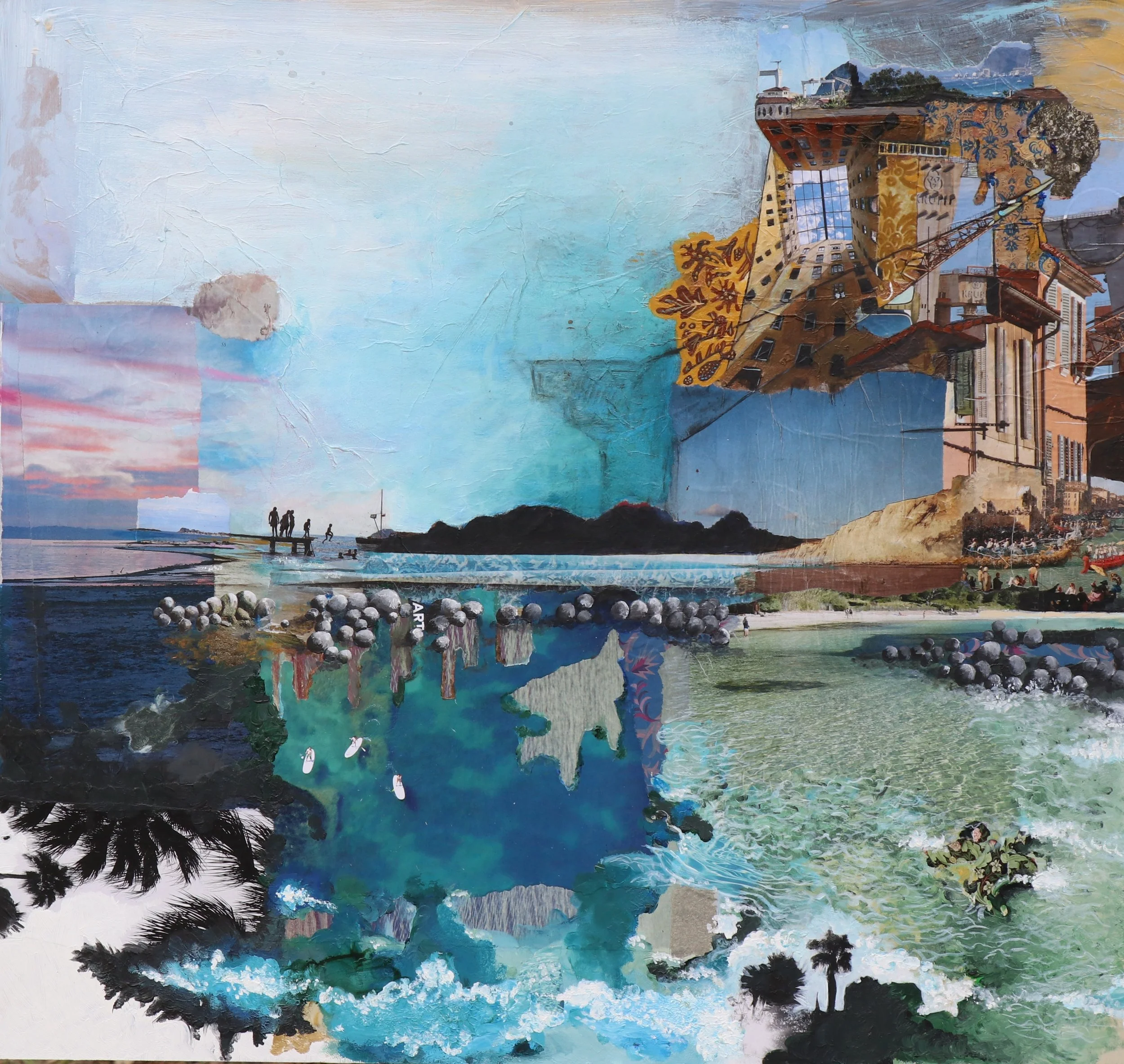 Quadriptyque Muse N°2 - Repose en paix.- Technique mixte collage peinture acrylique sur bois-AKISSI - Catherine CORNELI / Collection privée Famille Vaca