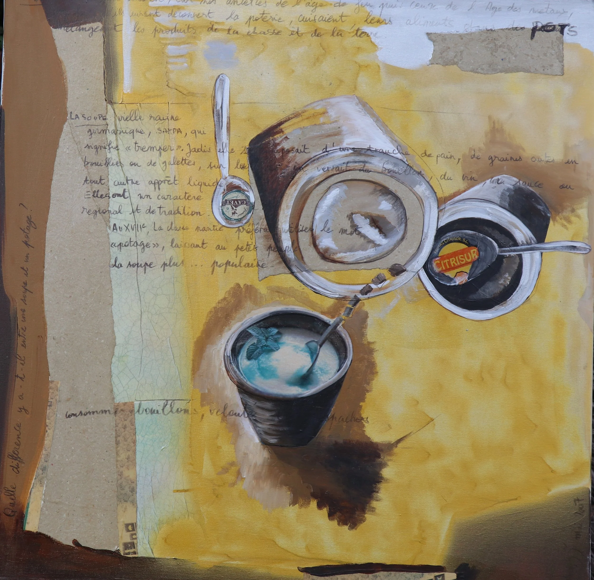 Soupe ou potage?
 - 2005
 - 100 X 100 cm
 - Technique mixte