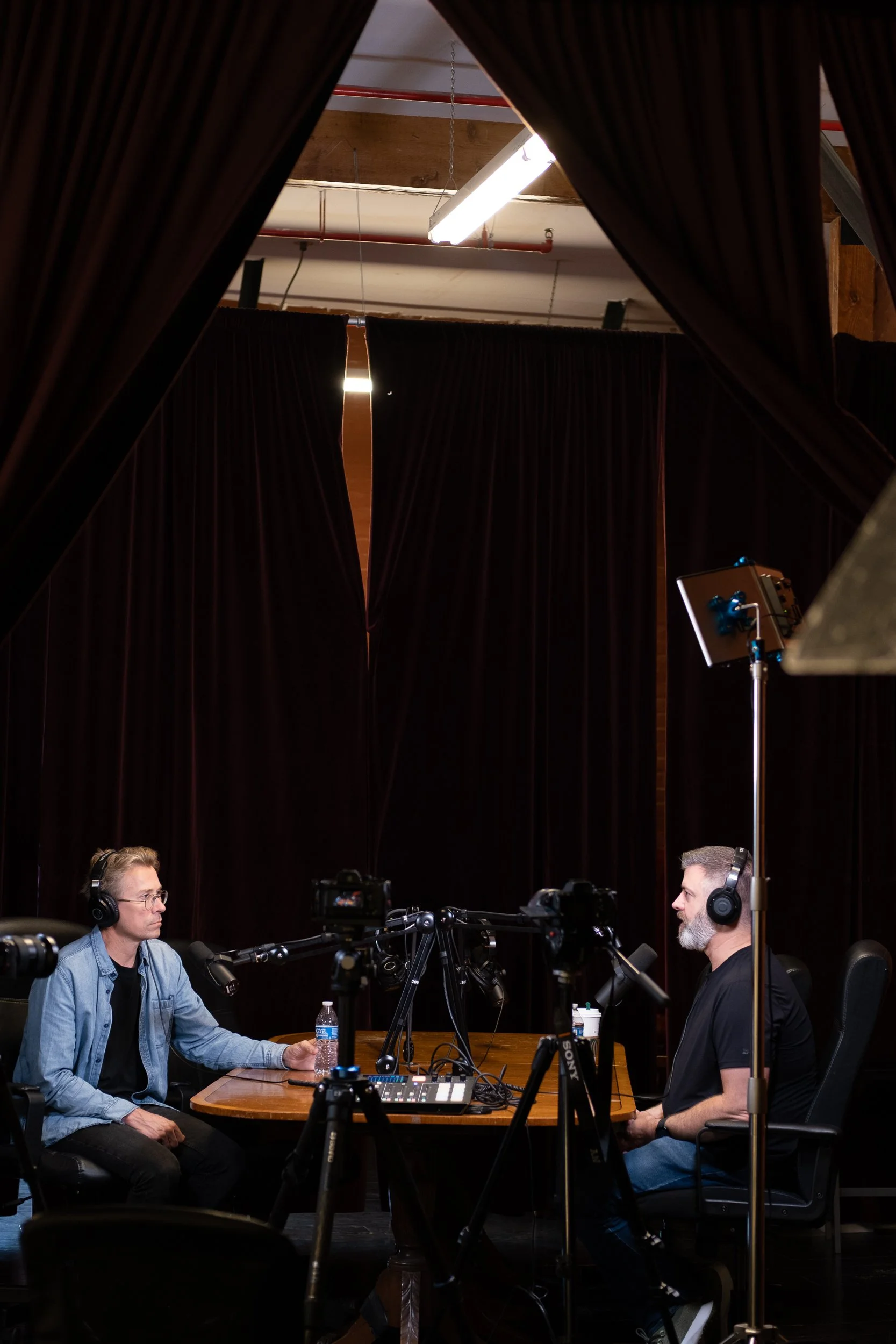 Behind the scenes of a podcast recording studio