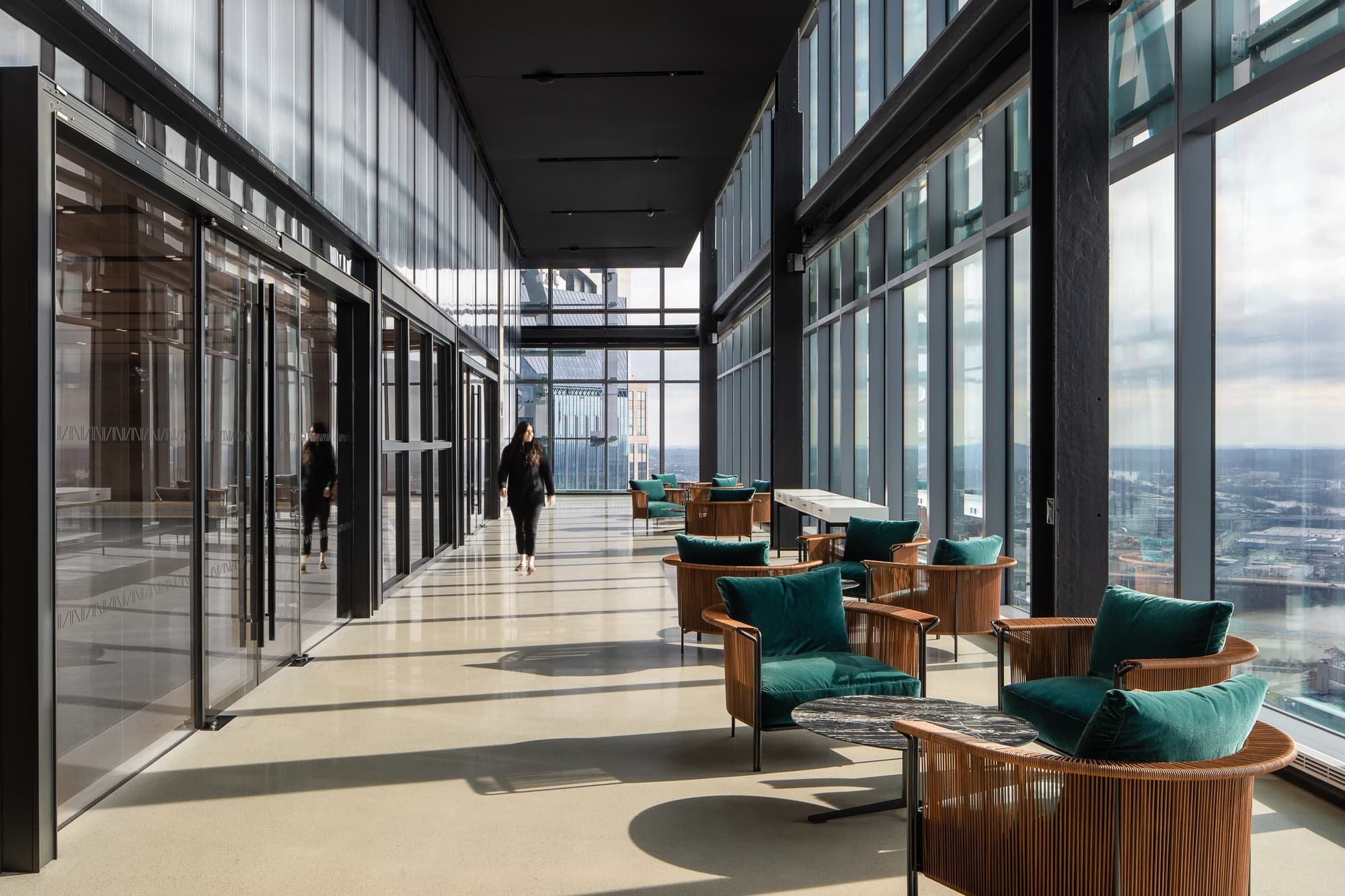 First architectural photograph captured at Alliance Bernstein Nashville showing the full upper level corridor