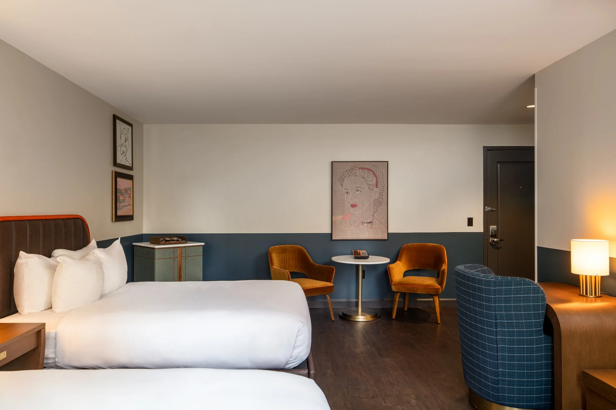 Boutique hotel bedroom detail with custom design elements.