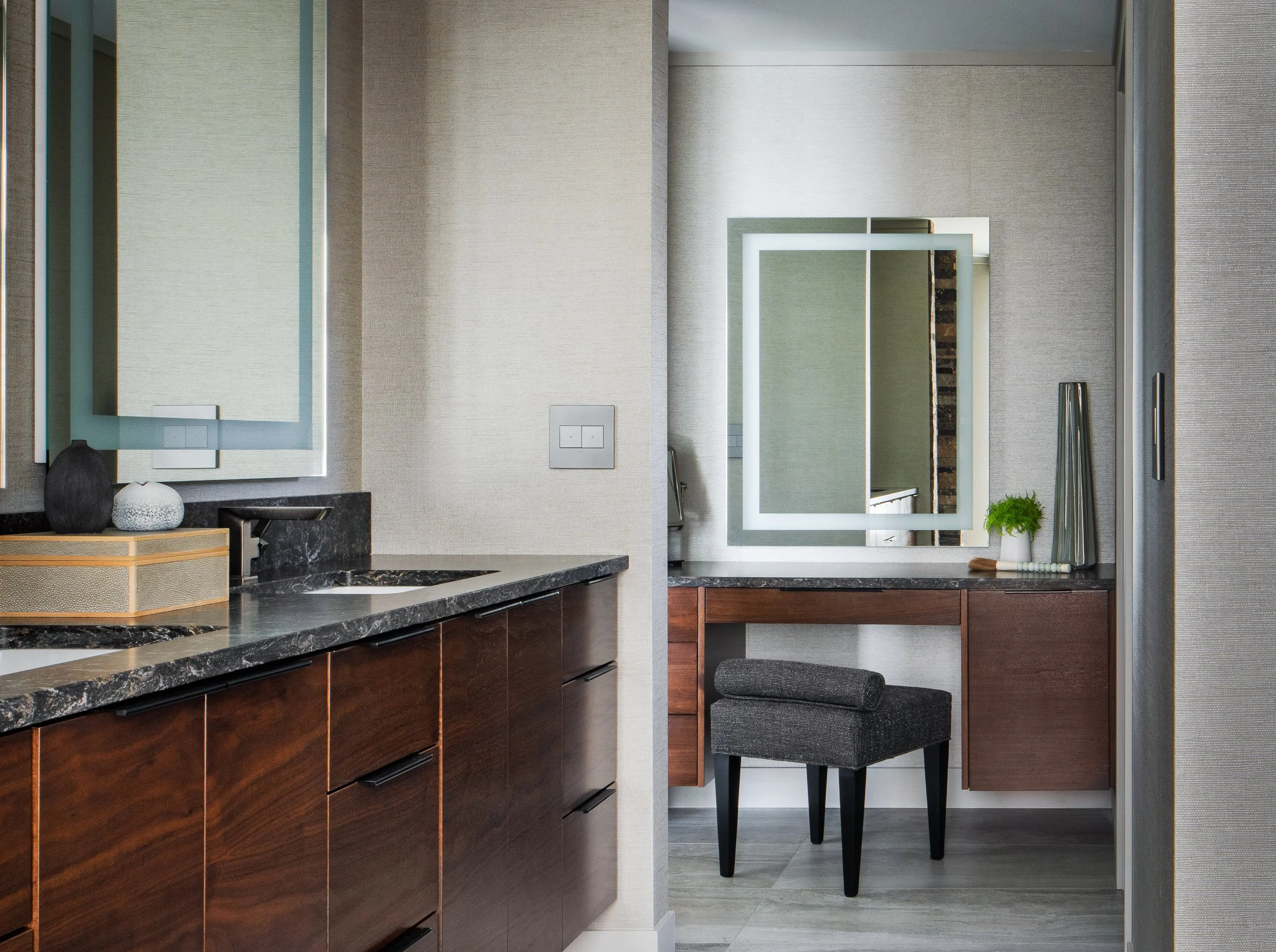 Spa-like bathroom with a freestanding tub and views of Lake Bemidji.