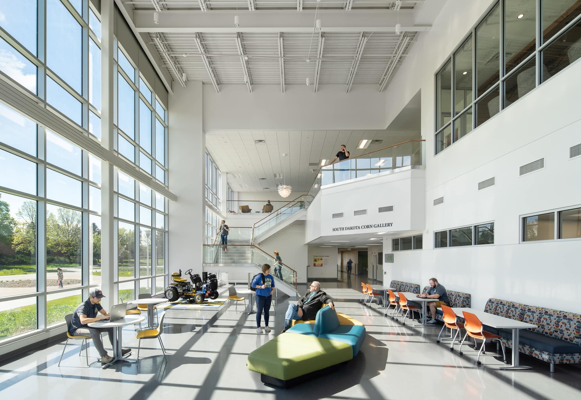 Sun-filled atrium gallery at South Dakota State University. 