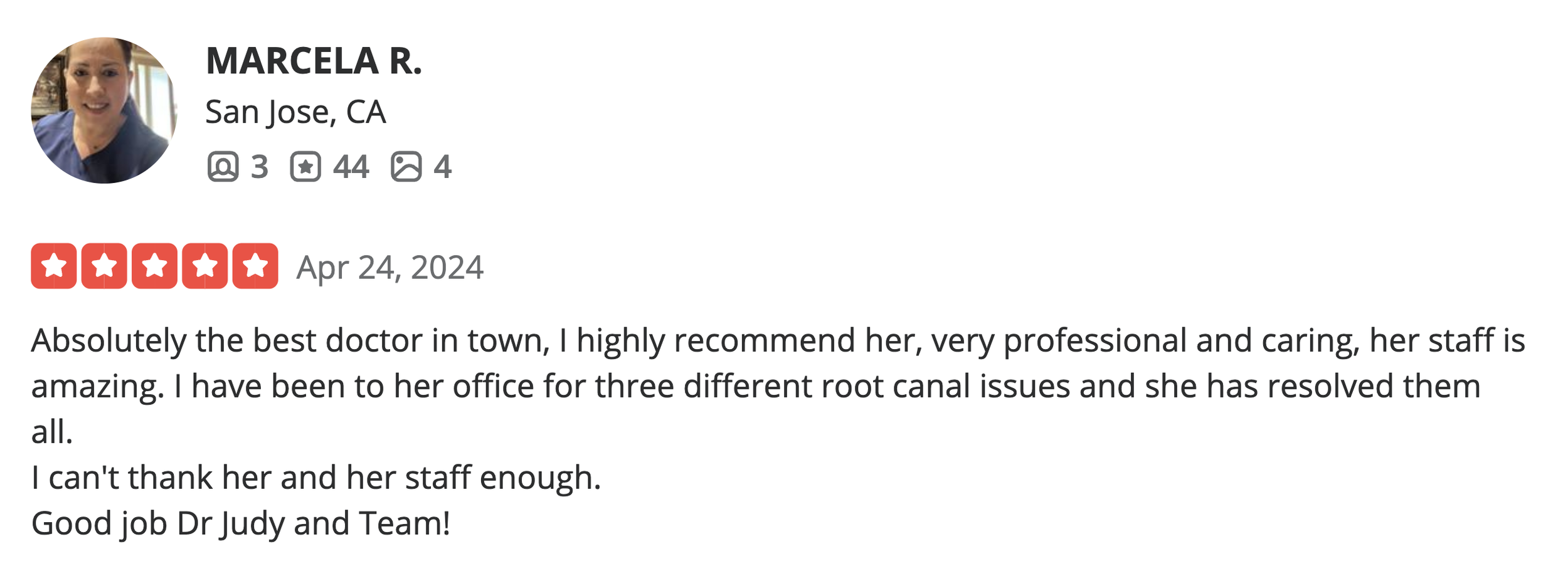 Dr. Judy Chen Root Canal Yelp Review