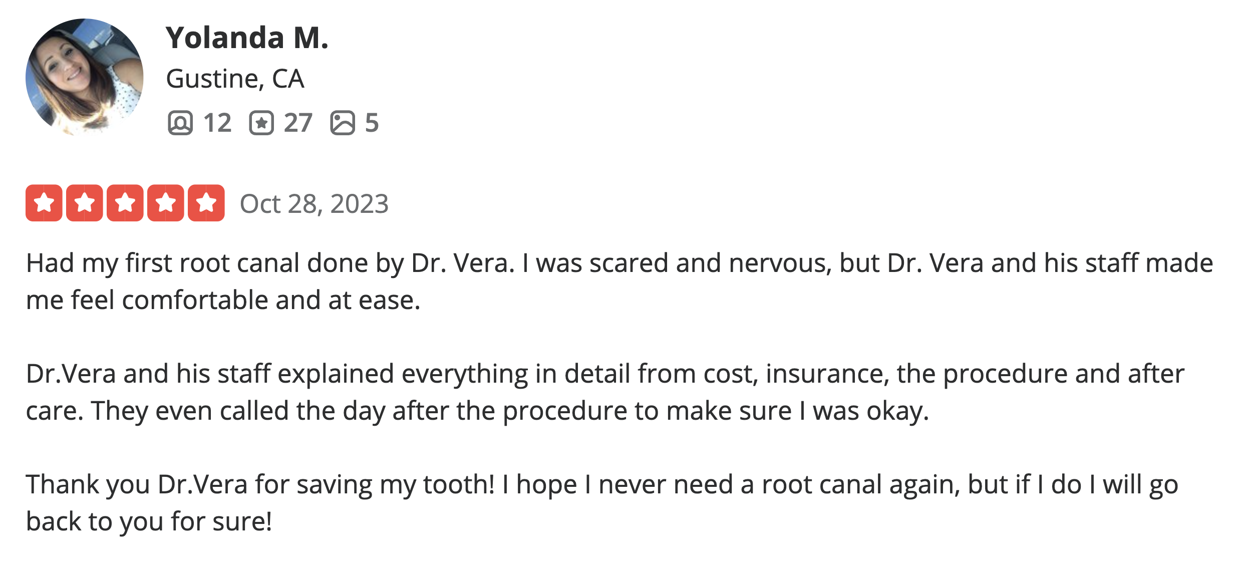 Dr. Vera Yelp Review