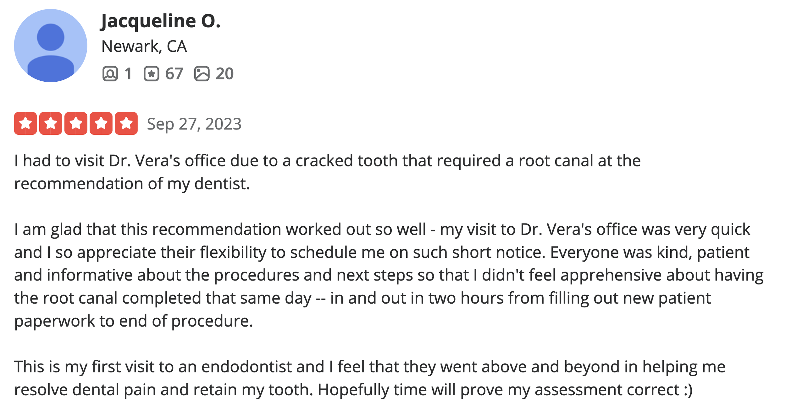 D.r Vera Root Canal Yelp Review