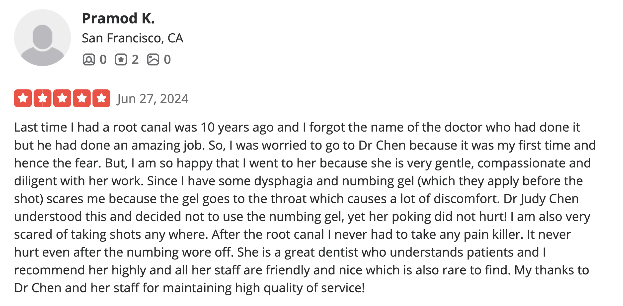 Dr. Judy Chen Yelp Review