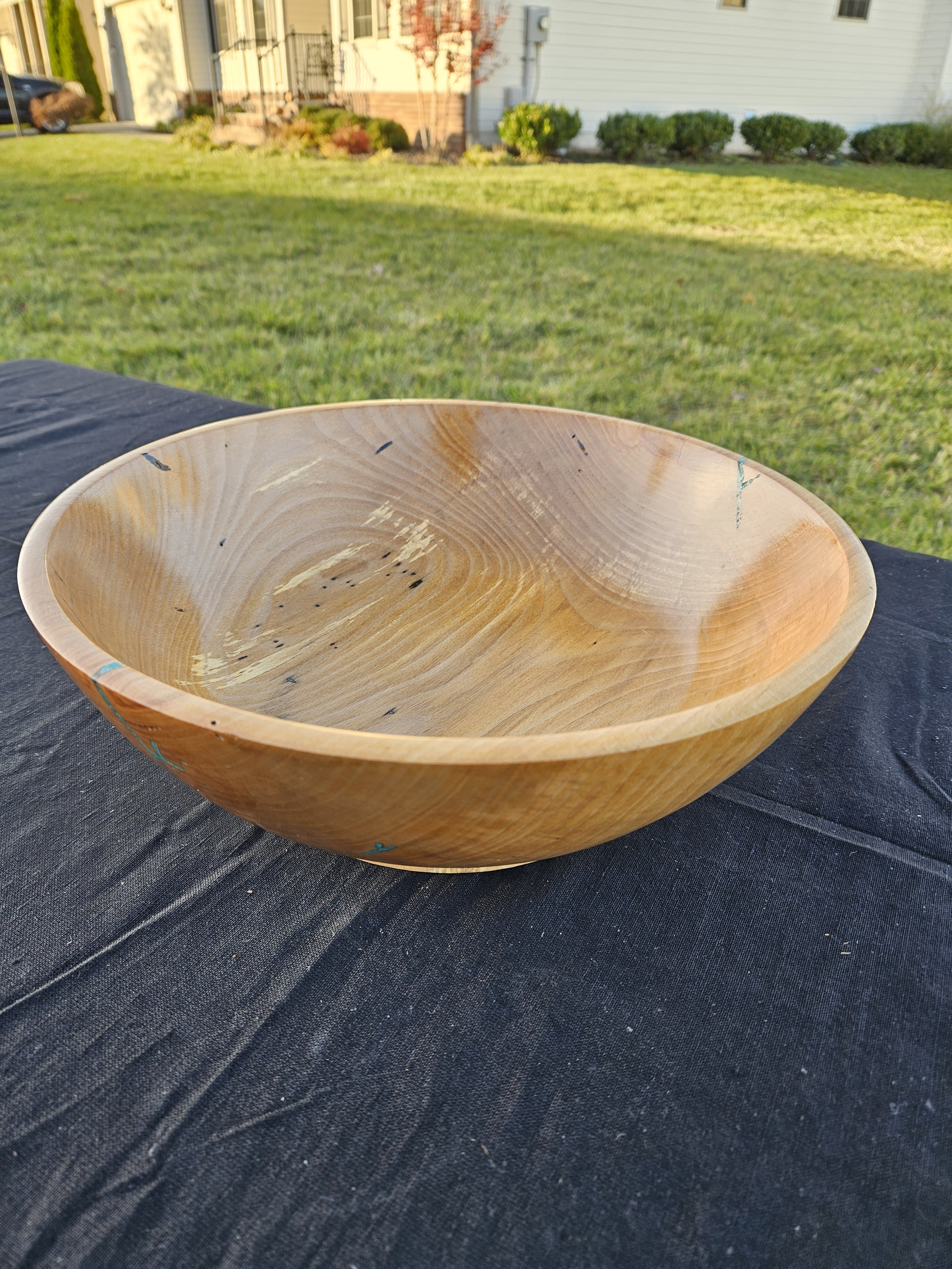 Spalted Beech Bowl with Turquoise Inlay – 10.5" Diameter, Handcrafted Wood Bowl