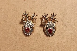 GOLD TONE REINDEER EARRINGS WITH STONES