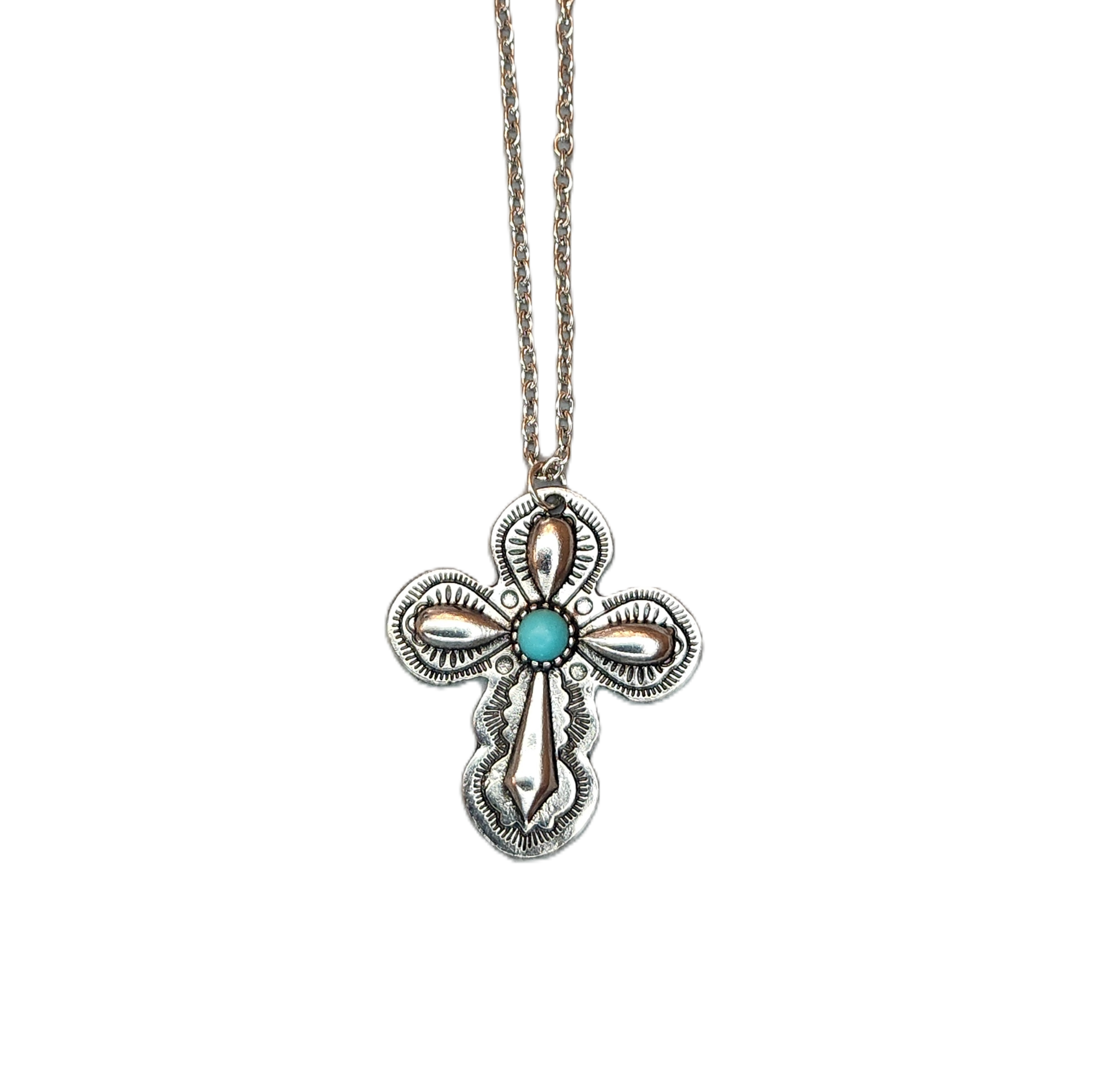 SILVER CROSS WITH TURQUOISE STONE