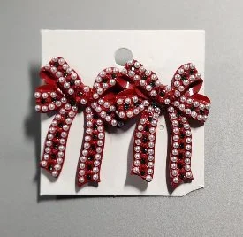 RED BOW TIE EARRINGS WITH WHITE STONES