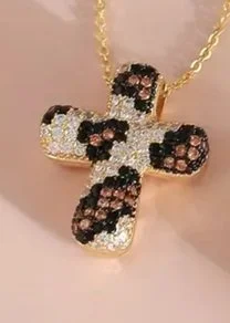 GOLD PLATED LEOPARD PRINT CROSS