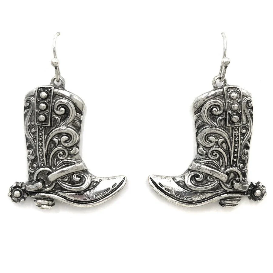 Western Cowboy Boots Silver Earrings default.jpg