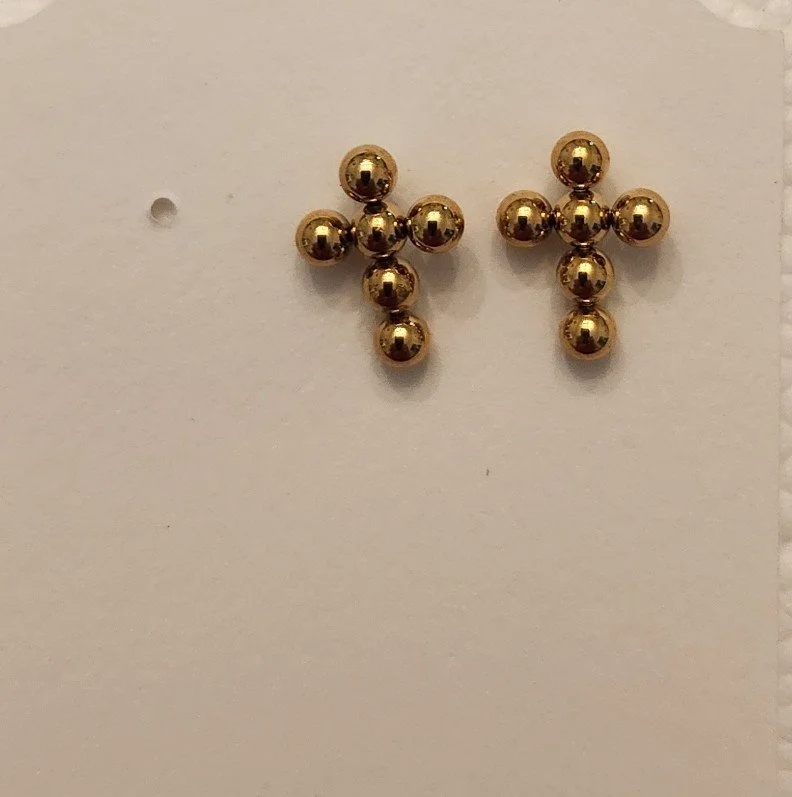 Z5920 - GOLD TONE BEADED CROSS STUD EARRINGS_6.jpg