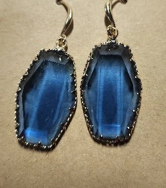 GOLD TONE BLUE STONE DROP EARRINGS