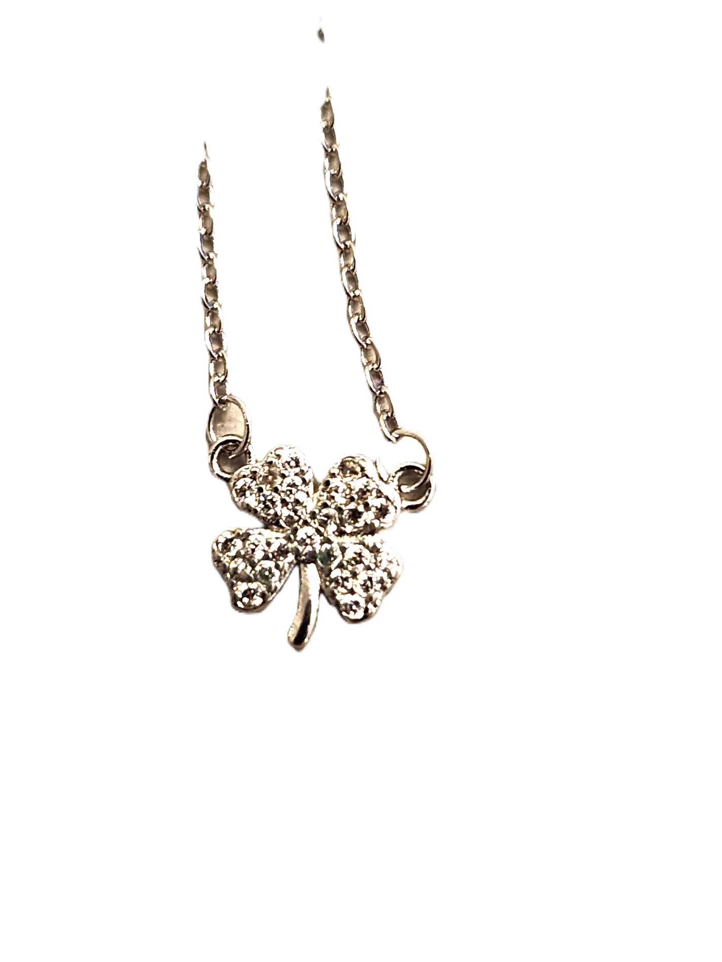 SILVER FOUR LEAF CLOVER NECKLACE WITH STONES