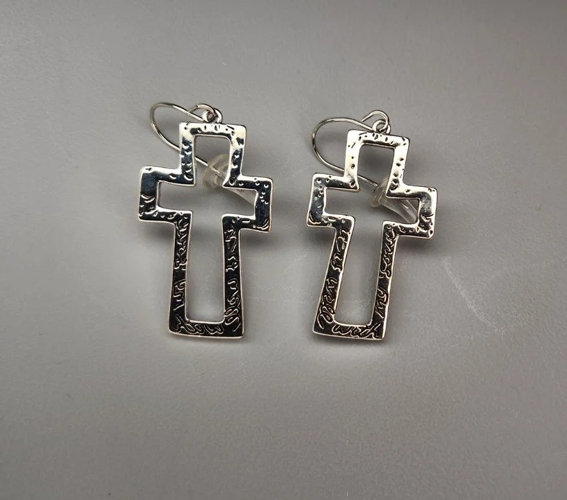 Z7329 - SILVER TONE COPPER CROSS EARRINGS.jpg