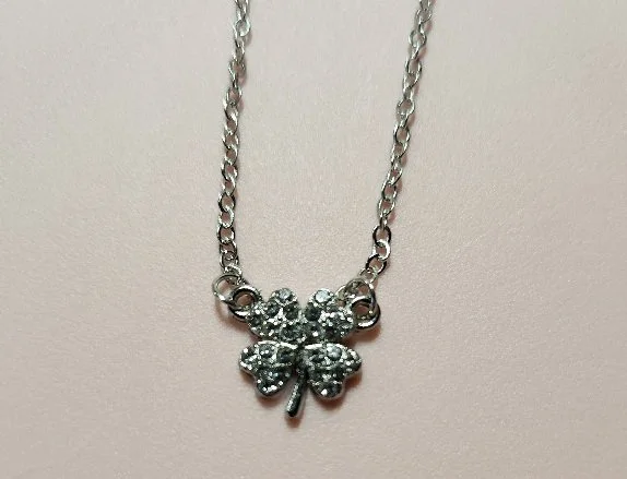 SILVER FOUR LEAF CLOVER WITH STONES NECKLACE