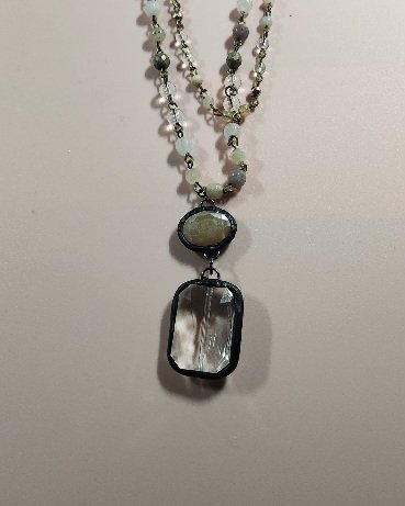 2 LAYER BEIGE SQUARE GLASS PENDANT