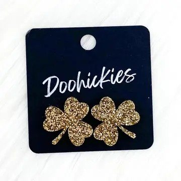 21mm Statement Shamrock Studs -St. Paddy Acrylic Gold Glitter Earrings