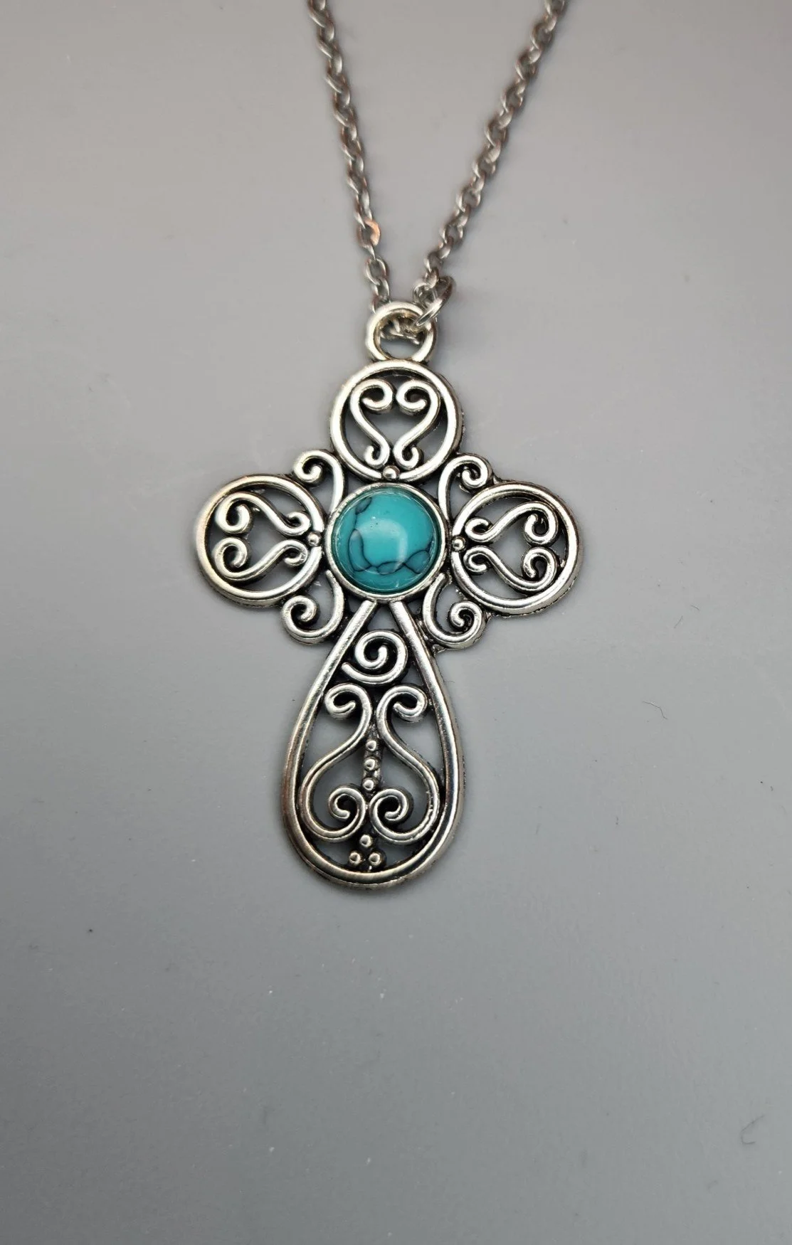 SILVER CROSS WITH TURQUOISE STONE