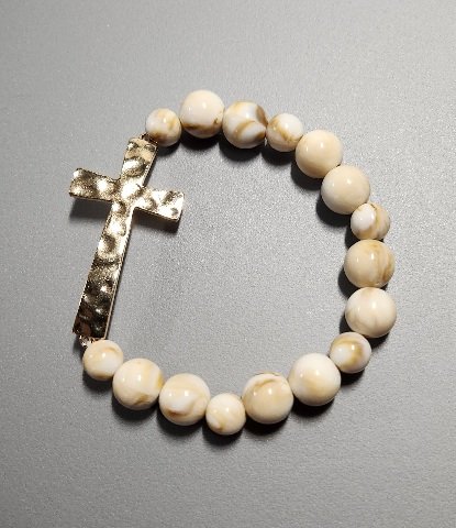 WHITE MARBLE STYLE WITH GOLD TONE CROSS