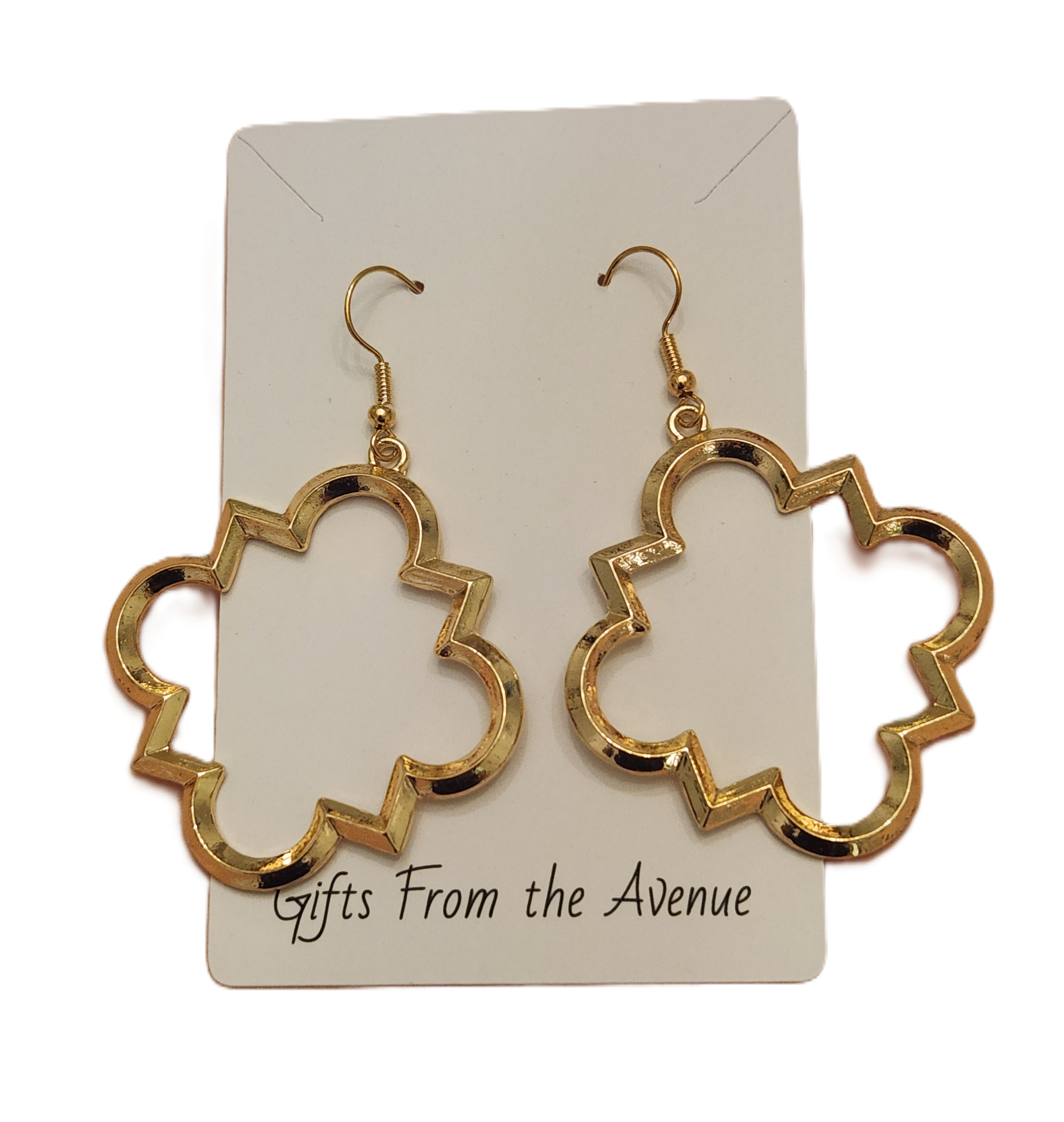 Z7421 - GOLD TONE QUATREFOIL CLOVER DANGLE EARRINGS.png