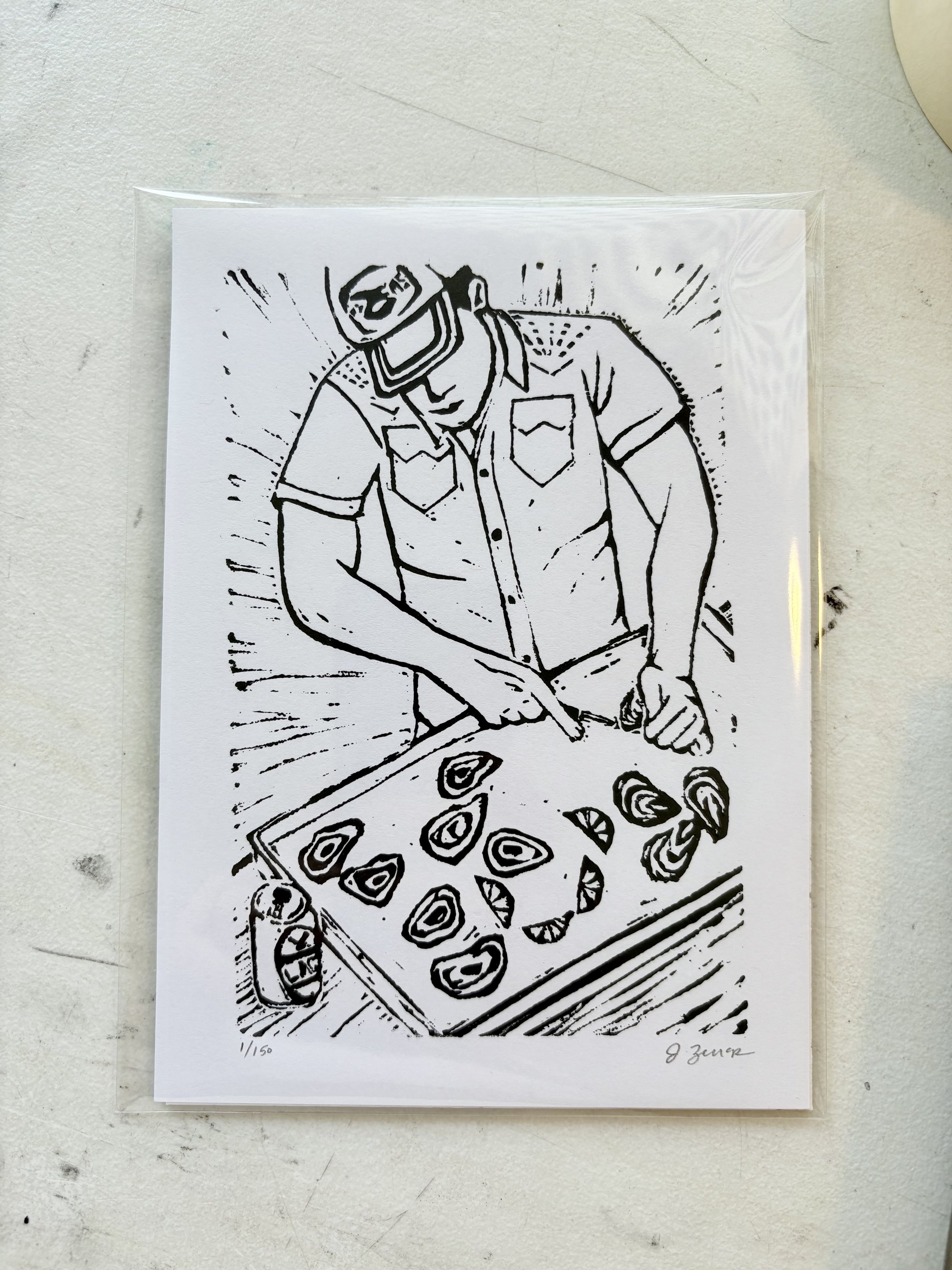 Oyster Shucker Block Print