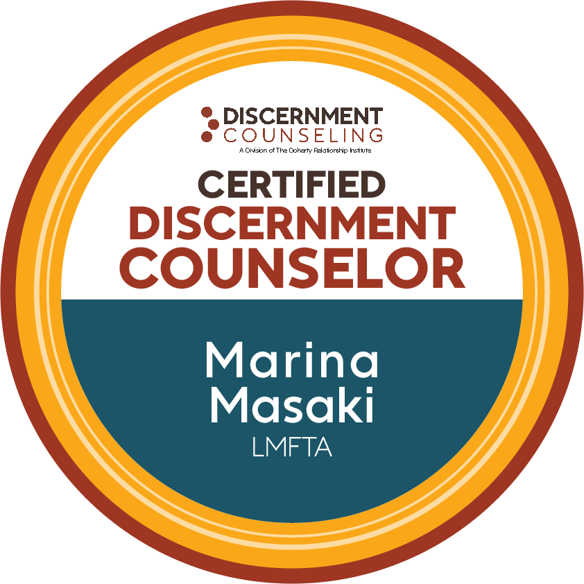 Marina Masaki specializes in Discernment Counseling, and is a certified Discernment Counselor through the creators of Discernment Counseling, Doherty Institute.