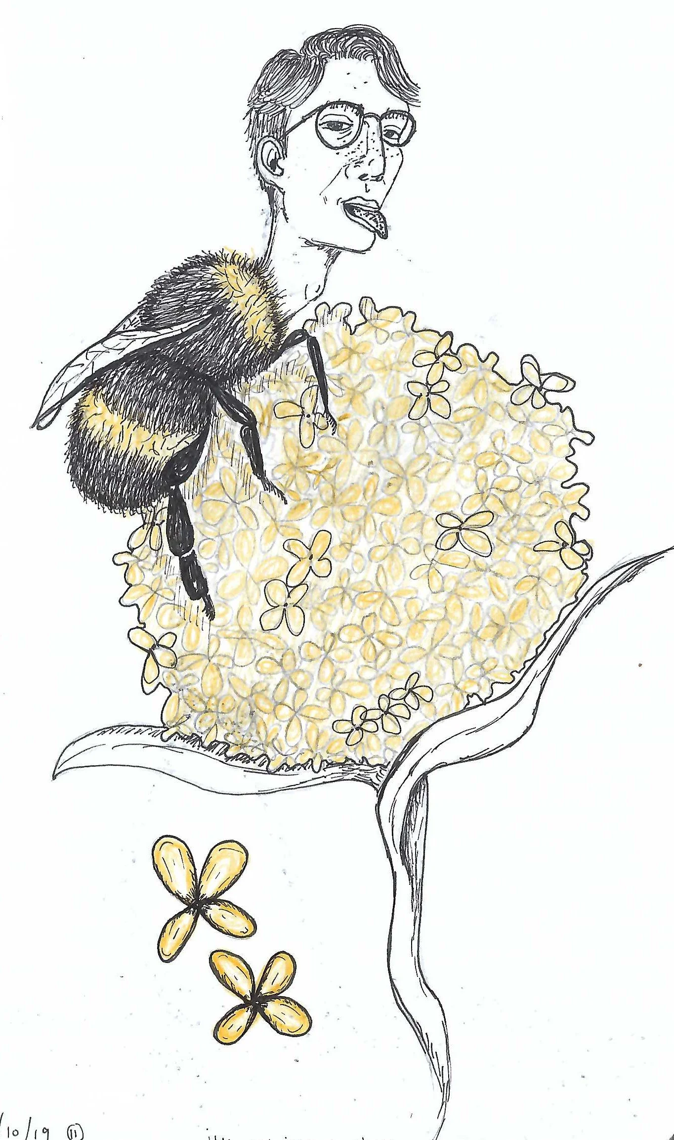 "Beeing Myself" 16 x 10in. Graphite, pen, colored pencil on paper. 2019.