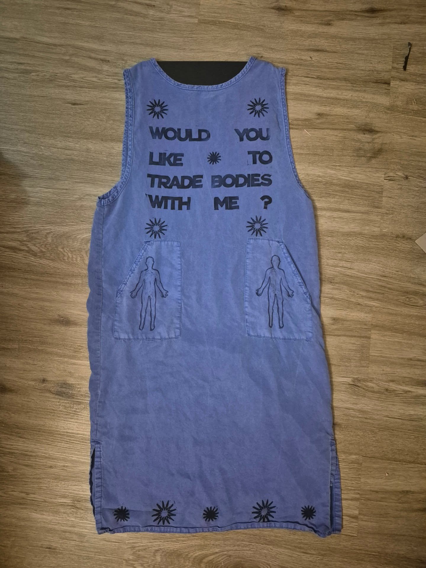 Baby Blue TRADE BODIES Dress - Size M 🐦‍⬛$65🐦‍⬛1 OF 1 - SOLD
So excited to sell my first clothing collection 🥹 come visit @thebloommrkt on Sunday to get your own unique hand printed piece! 🐦‍⬛✨️