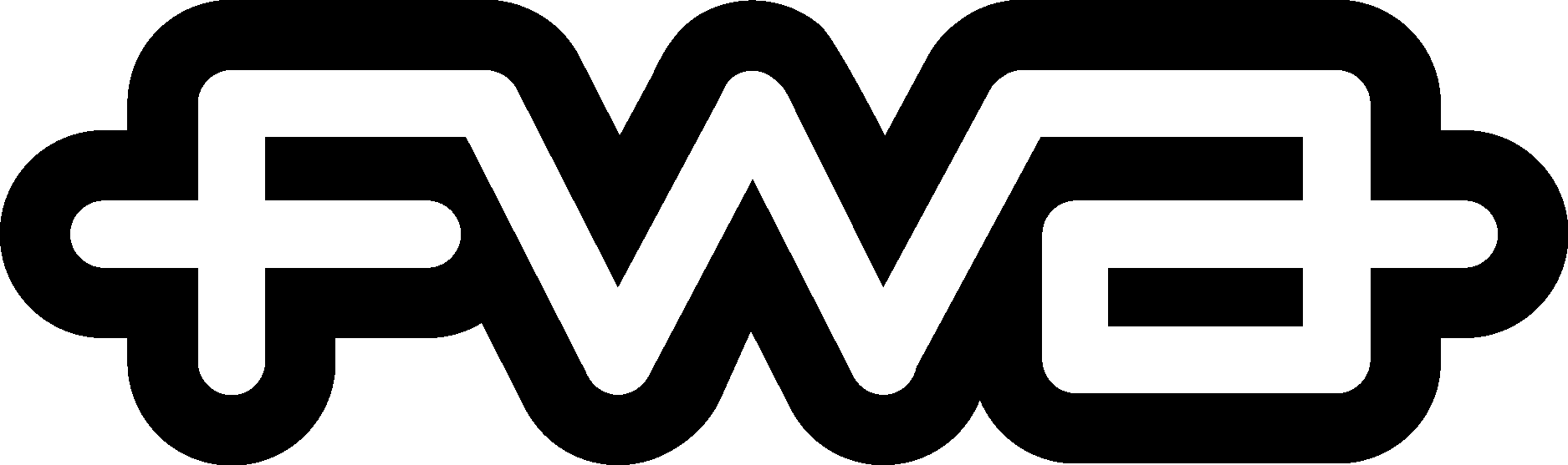 Graphic logo with the letters 'PWE' in a stylized white font on a black background.