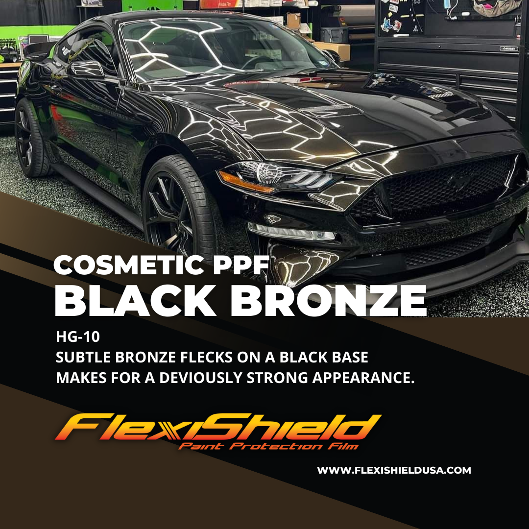 Professional Flexisheild Colored Paint Protection Film/Colored PPF Installation is offered at Sky Auto Studio in Chicago. This color is Black Bronze, it is a metallic black and Brown Finish on top.