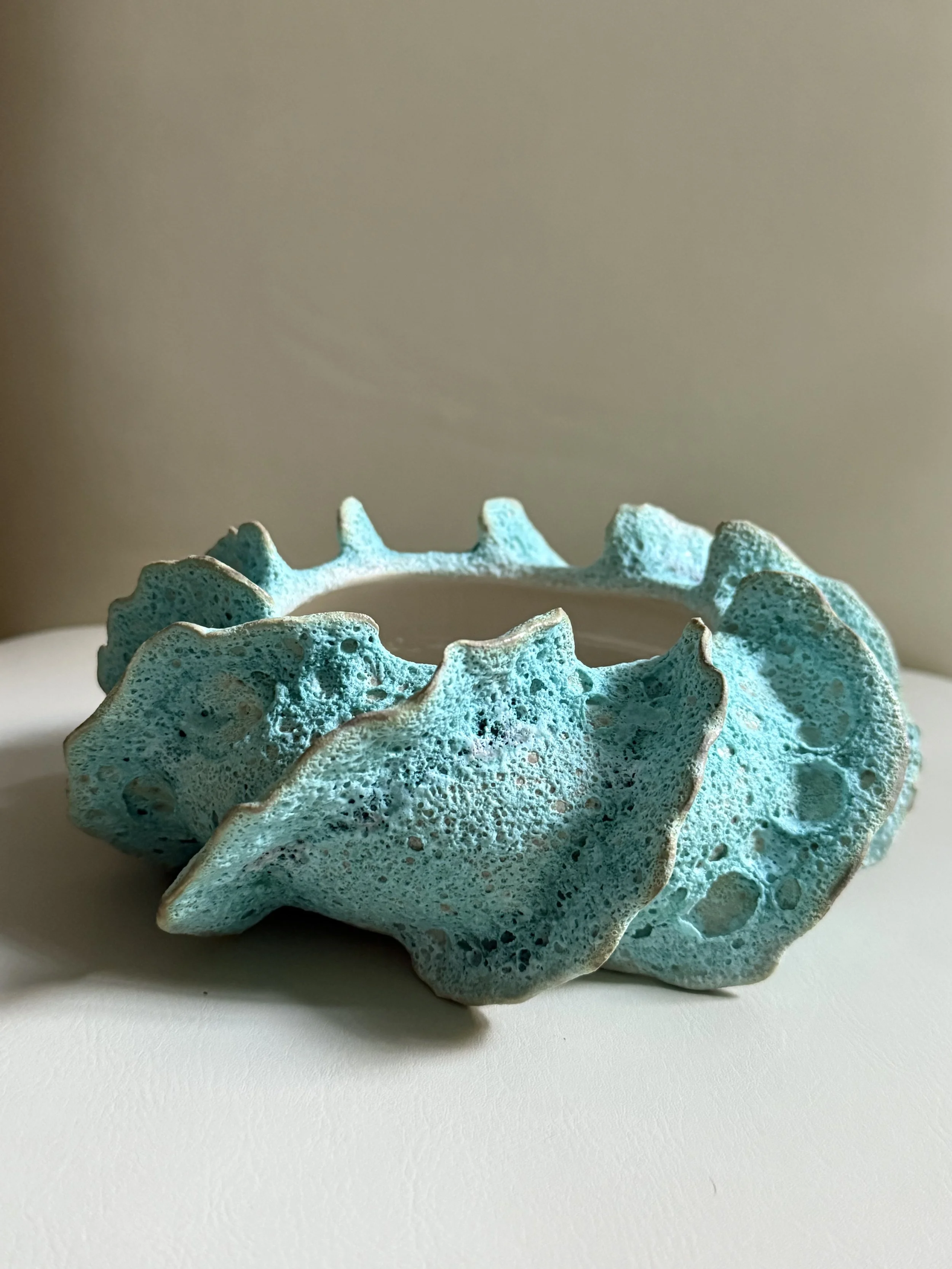 ceramic stoneware handmade sea blue textured vase. statement piece. unique gift