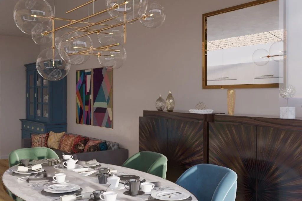 Family Dining space blending the elements of refined Italian style and period furniture