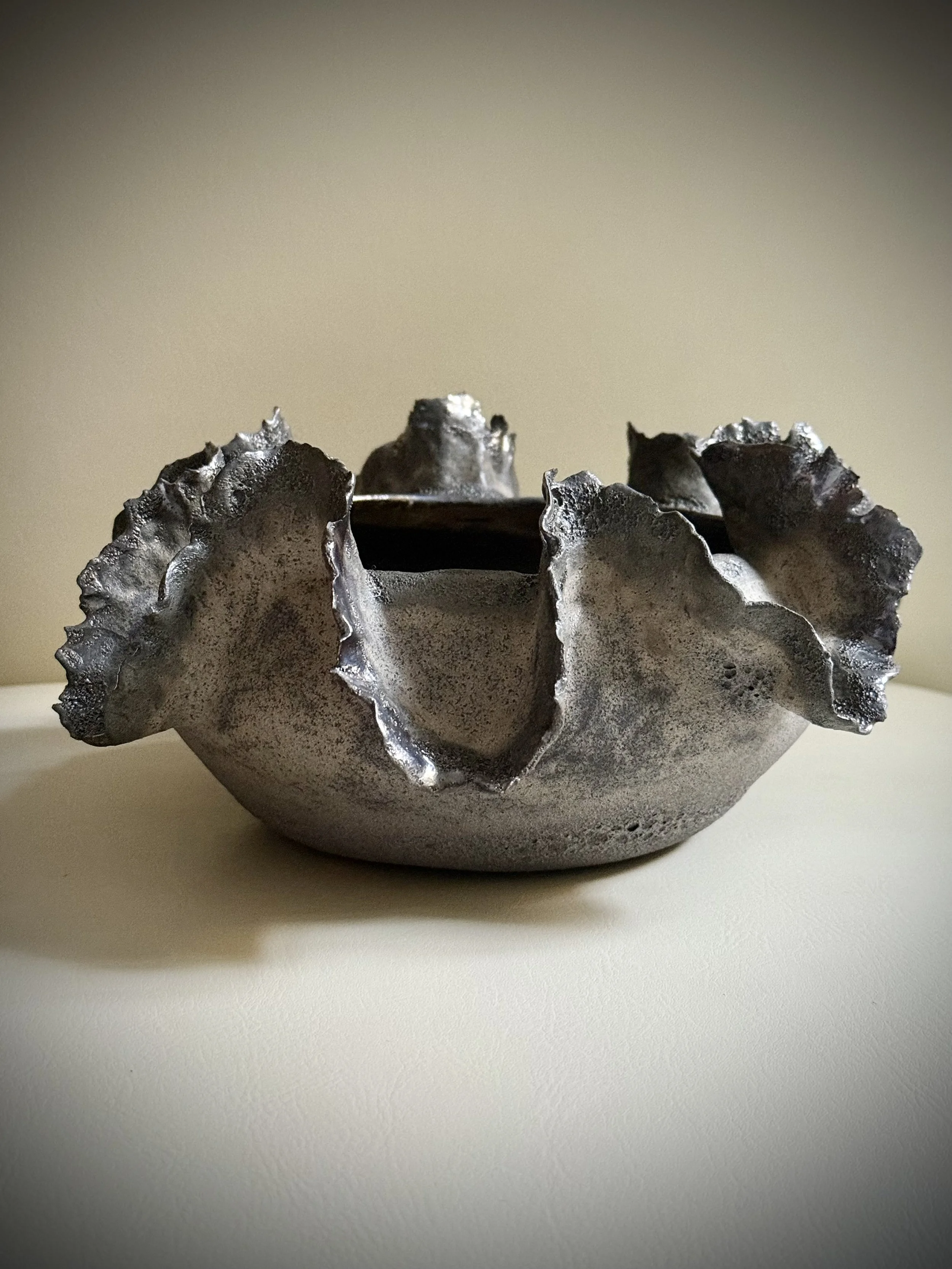 eramic stoneware handmade unique dark textured and golden vase. statement piece. unique gift