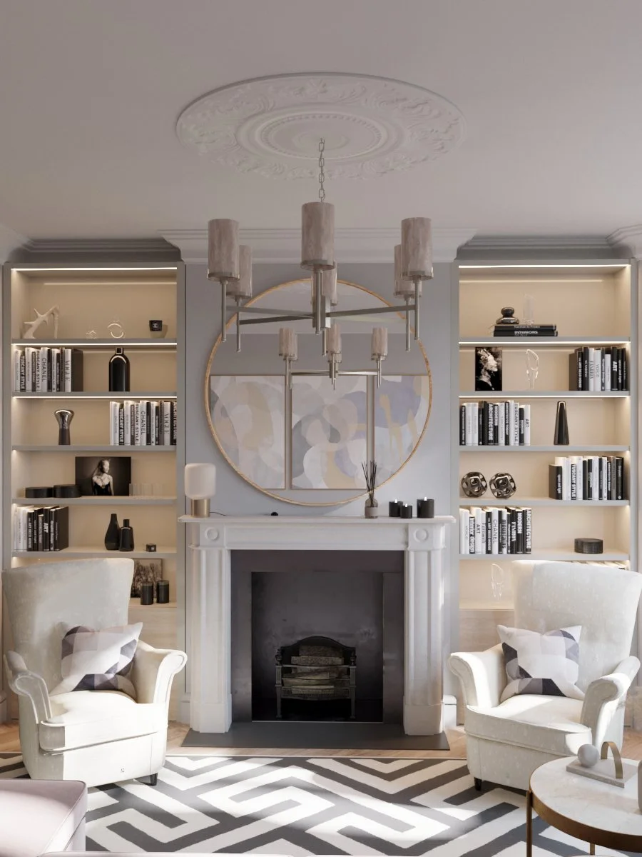 Family Sitting Room in Victorian House full of books and paintings