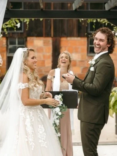 Reverend Heather performing wedding ceremony for couple in Niagara at Rowanwood