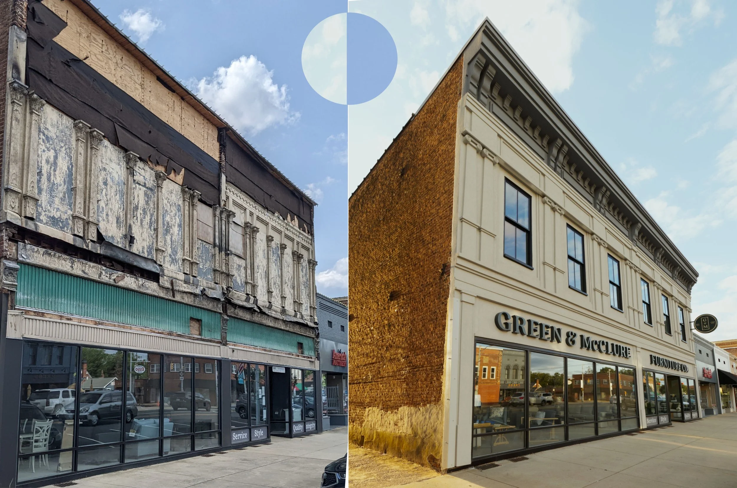 FACADE renovation of historic 1917 storefront in downtown Graham, NC