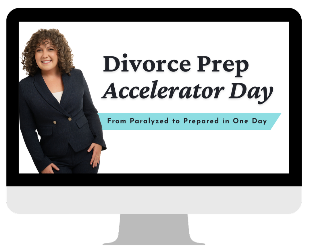 Divorce Prep Accelerator Day virtual coaching session mockup — from paralyzed to prepared in one day