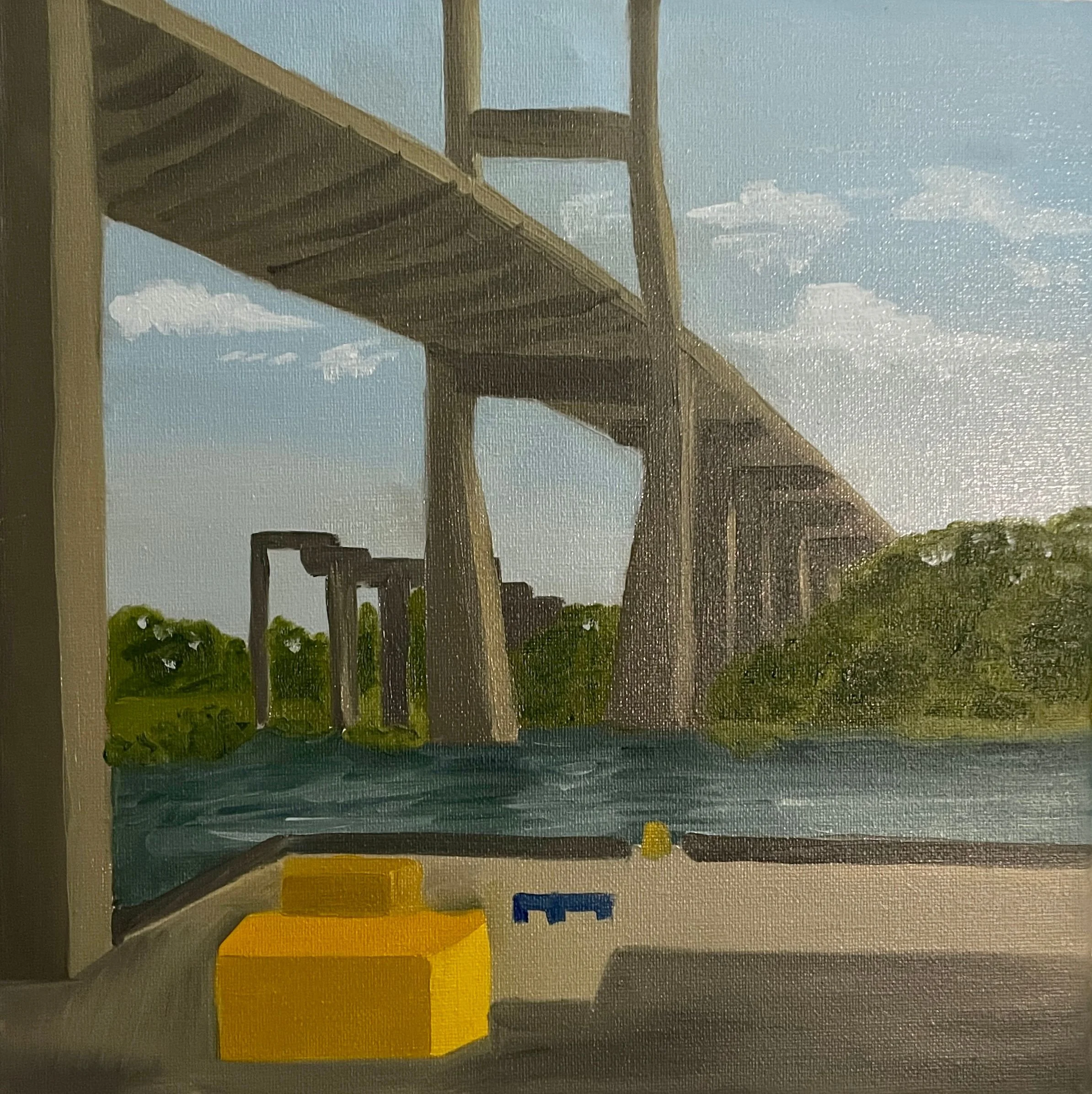 Talmadge Bridge en plein air (study), Oil on canvas, 12 x 12 in, 2021