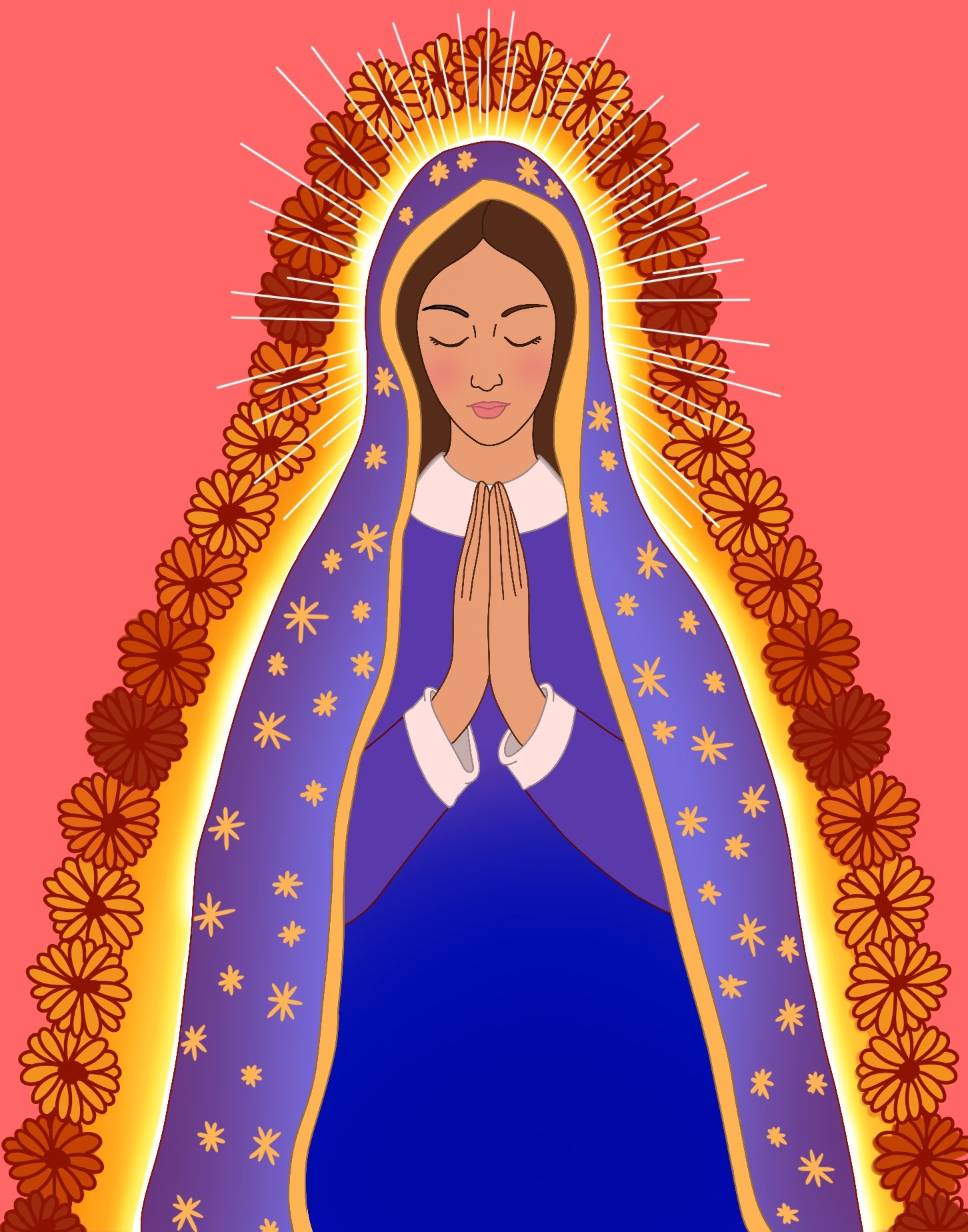 Virgen de Guadalupe (blue), Digital Illustration, 11 x 14in, 2025