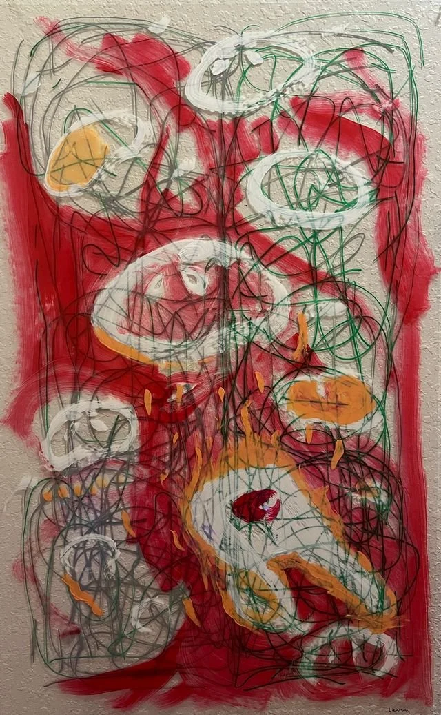 Lauren - Pacifico by Ugly Casanova, Acrylic and POSCA pens on dura-lar, 25 x 40 in, 2024