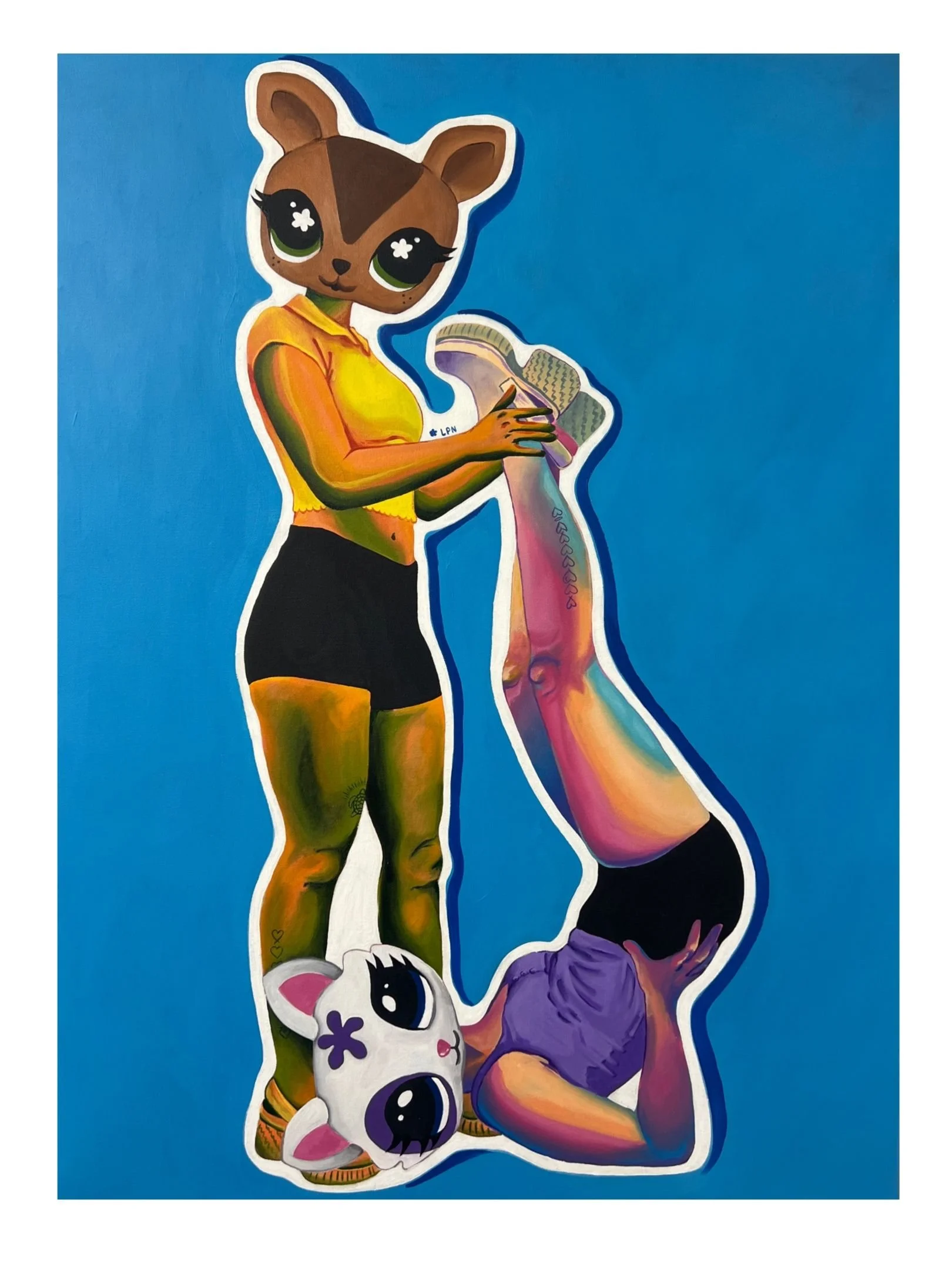 Deer Cat, how are you?, Acrylic on canvas, 30 x 40 in, 2024, $600