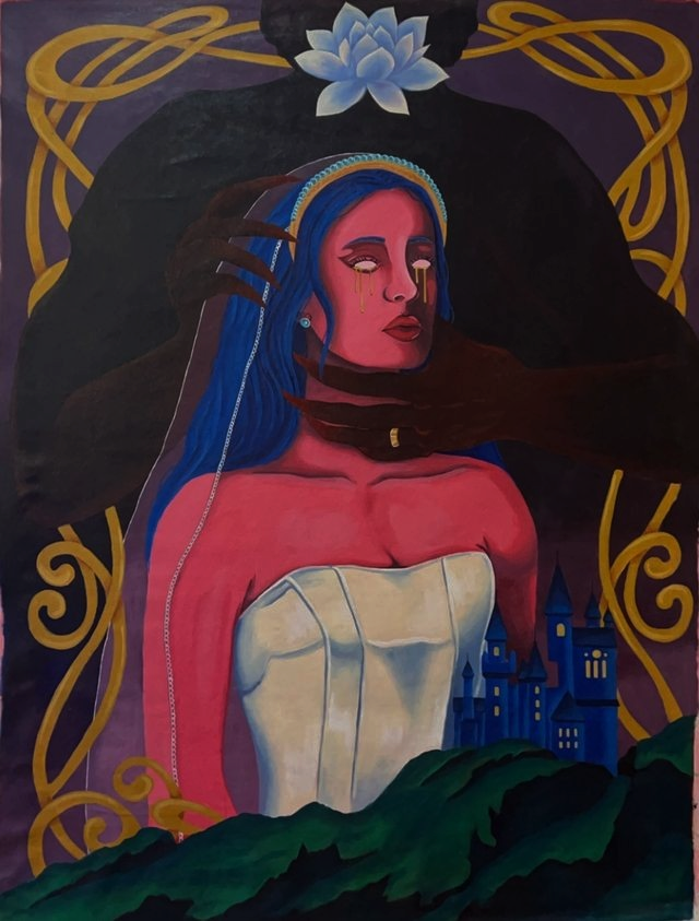 Ensnared, Acrylic on canvas, 45 x 60in, 2024, $500