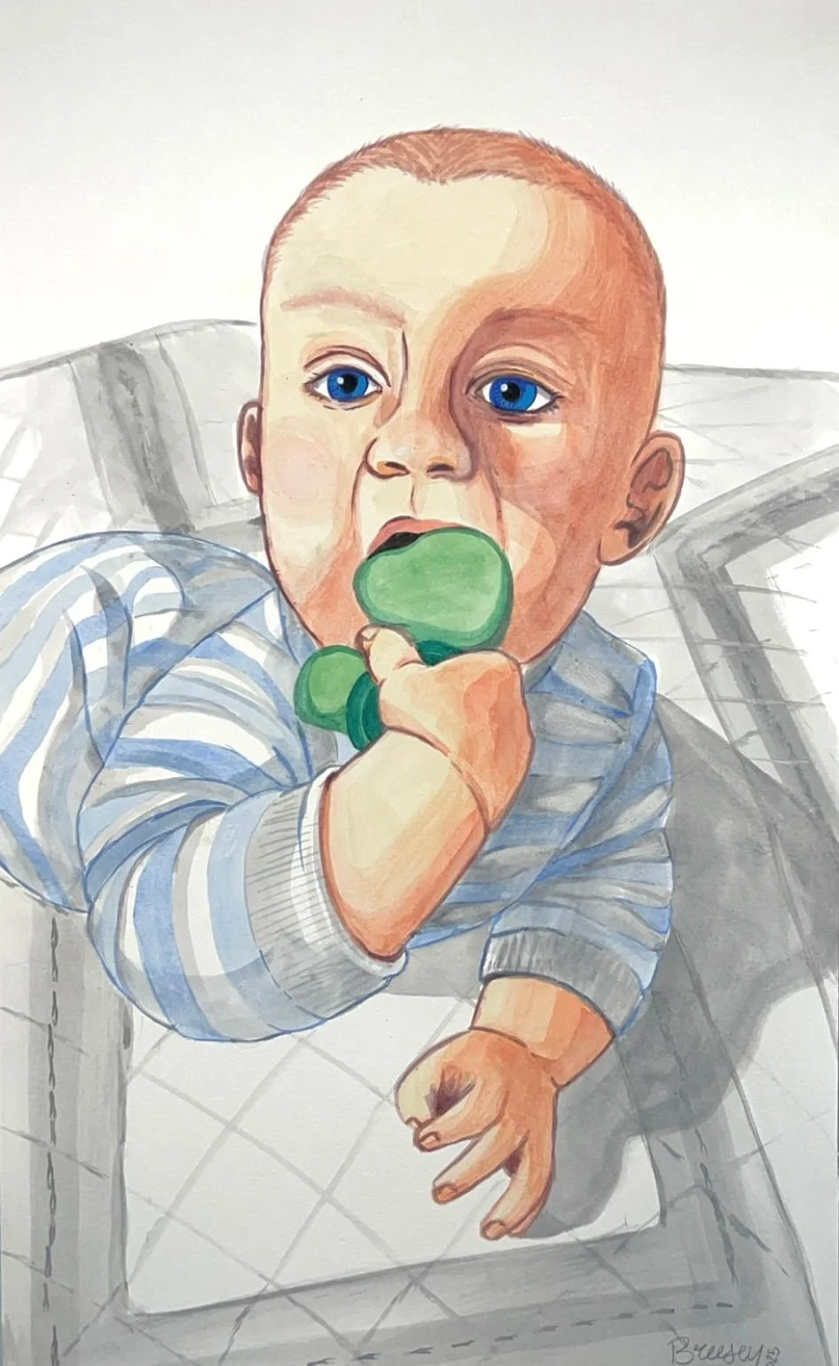 Tummy Time, watercolor, 15 x 25 in, 2025 SOLD